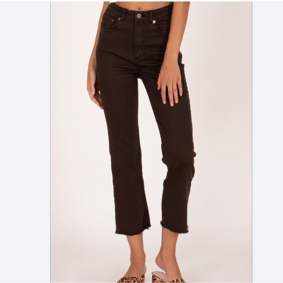 Amuse Society Denim - Amuse Society Brown High Rise Straight Cropped Raw Hem Jeans